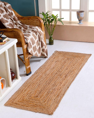 DHAKA Rustic Area Rug Hand Woven Mat with Natural Fibre Indian Jute Flat Pile - Large Medium Small & Runner Neutral Floor Covering