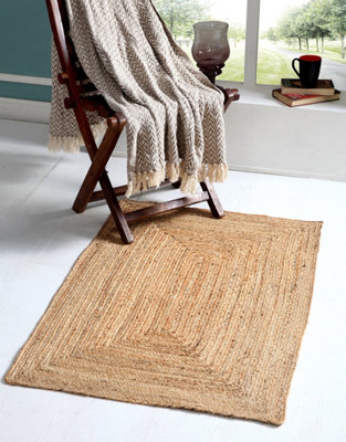 DHAKA Rustic Area Rug Hand Woven Mat with Natural Fibre Indian Jute Flat Pile - Large Medium Small & Runner Neutral Floor Covering
