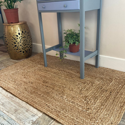 DHAKA Rustic Area Rug Hand Woven Mat with Natural Fibre Indian Jute Flat Pile - Large Medium Small & Runner Neutral Floor Covering