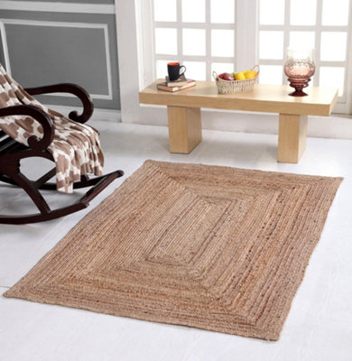 DHAKA Rustic Area Rug Hand Woven Mat with Natural Fibre Indian Jute Flat Pile - Large Medium Small & Runner Neutral Floor Covering