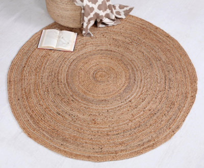 DHAKA Rustic Extra Large Round Rug Hand Woven Mat with Natural Fibre Indian Jute Flat Pile