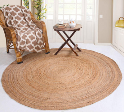 DHAKA Rustic Extra Large Round Rug Hand Woven Mat with Natural Fibre Indian Jute Flat Pile