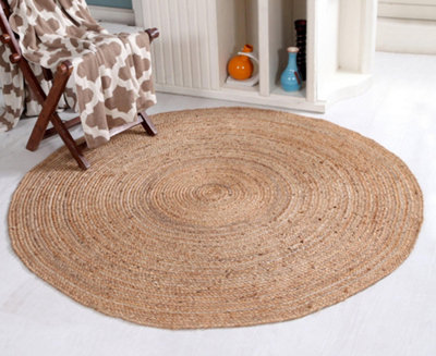 DHAKA Rustic Extra Large Round Rug Hand Woven Mat with Natural Fibre Indian Jute Flat Pile