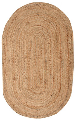 DHAKA Rustic Oval Rug Hand Woven Mat with Natural Fibre Indian Jute Flat Pile - Large Medium Small & Runner Neutral Floor Covering