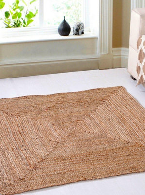 DHAKA Rustic Square Rug Hand Woven Mat with Natural Fibre Indian Jute Flat Pile - Large Floor Covering