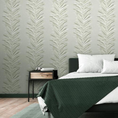 Dhara Leaf Wallpaper Muriva Olive Green 191502 Abstract Leafy Stripes Metallic