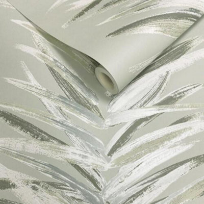 Dhara Leaf Wallpaper Muriva Olive Green 191502 Abstract Leafy Stripes Metallic
