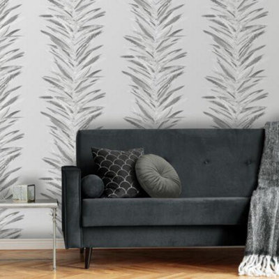 Dhara Leaf Wallpaper Muriva Silver 191501 Abstract Leafy Stripes Metallic