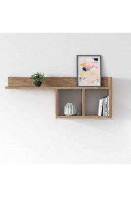 Dia Floating Wall Shelf Unit, Bookshelf, 90 x 18 x 35 cm Wall Mounted Decorative Shelves, Storage Display Unit, Oak