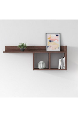 Dia Floating Wall Shelf Unit, Bookshelf, 90 x 18 x 35 cm Wall Mounted Decorative Shelves, Storage Display Unit, Walnut