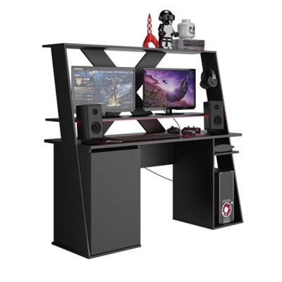 Virtuoso Horizon 5 Gaming Desk with Keyboard Tray in Black & Red