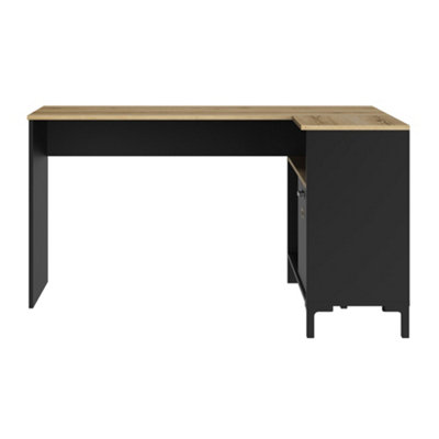 Diagone Oak & Black Corner Desk