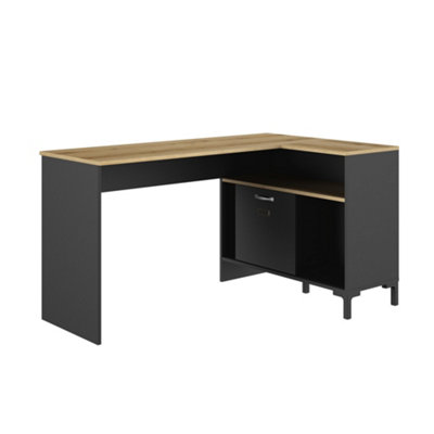 Diagone Oak & Black Corner Desk