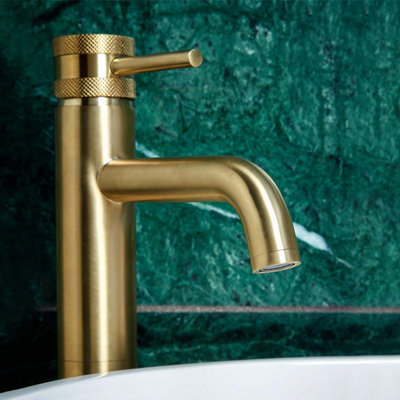 Diamond Cut Brushed Brass Countertop Mixer Tap