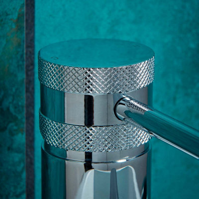 Diamond Cut Chrome Countertop Basin Tall Mixer Tap - 3