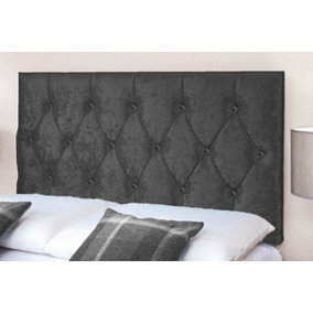 Diamond Cut Crushed Velvet 3ft Single 20" Headboard - Black