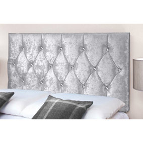 Diamond Cut Crushed Velvet 4ft6 Double 20" Headboard - Grey