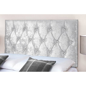 Diamond Cut Crushed Velvet 5ft Kingsize 20" Headboard - Silver