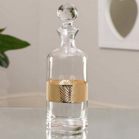 Diamond Embossed Gold Band Decanter with Weighted Stopper Gifts Ideas