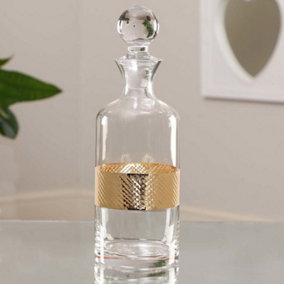 Diamond Embossed Gold Band Decanter with Weighted Stopper