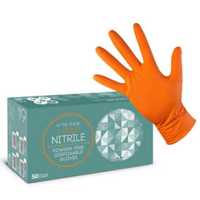 Diamond Grip Extra Thick Orange Nitrile Gloves (50 Pack)