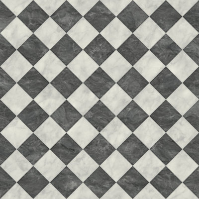 Diamond Marble Tile Effect Vinyl (Black & White, 6m x 4m)