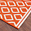 Diamond Pattern Garden Patio Rug - Weatherproof, Mould & Mildew Resistant Indoor Outdoor Mat - Terracotta, Measures 80 x 150cm