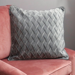 Diamond Pattern Grey Velvet Cushion Cover