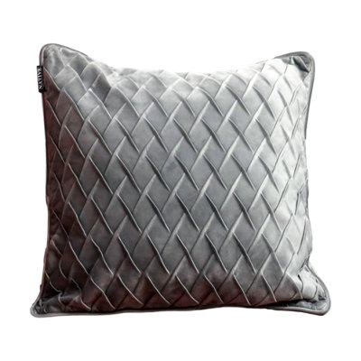 Diamond Pattern Grey Velvet Cushion Cover