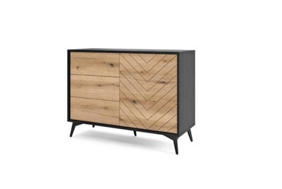 Diamond Sideboard Cabinet - Modern and Elegant Storage Unit with Oak Evoke Front and Black Matt Carcass W1040mm x H770mm x D390mm