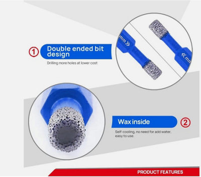 Diamond Tile Drill Bits 1/4"-1/4"(6mm-6mm) Double-Ended Hole Saw for ...