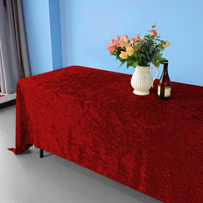 Diamond Velvet Rectangle Tablecloth, Red , 70 Inch x 144 Inch