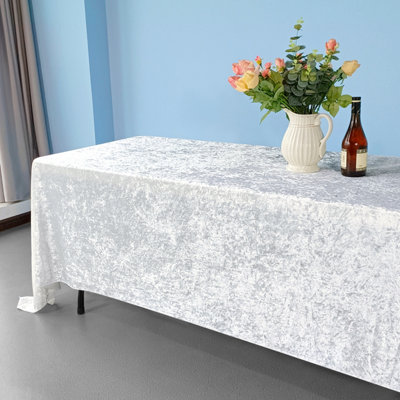 Diamond Velvet Rectangle Tablecloth, White , 70 Inch x 144 Inch