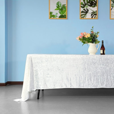 Diamond Velvet Rectangle Tablecloth, White , 70 Inch x 144 Inch