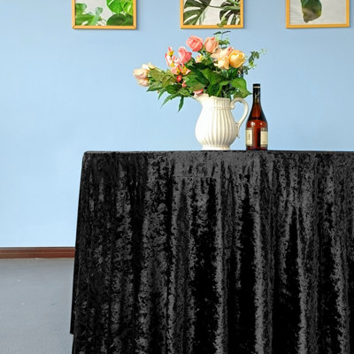 Diamond Velvet Round Tablecloth, Black , 70 Inch