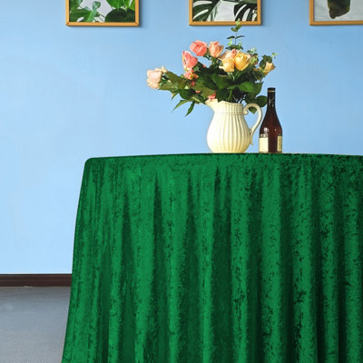 Diamond Velvet Round Tablecloth, Emerald Green , 70 Inch