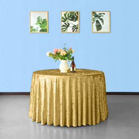 Diamond Velvet Round Tablecloth, Gold , 108 Inch