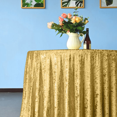 Diamond Velvet Round Tablecloth, Gold , 90 Inch