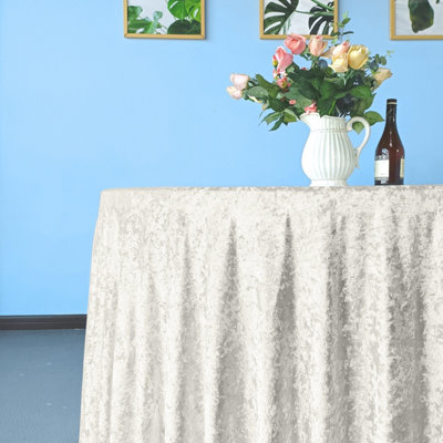 Diamond Velvet Round Tablecloth, Ivory , 90 Inch