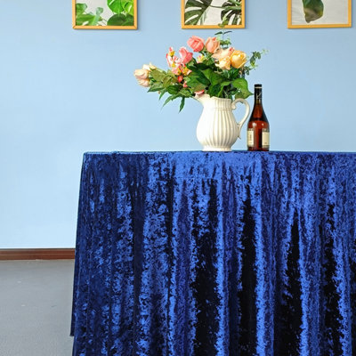 Diamond Velvet Round Tablecloth, Navy Blue , 108 Inch