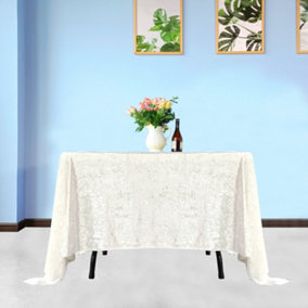 Diamond Velvet Square Tablecloth, Ivory , 54 Inch x 54 Inch