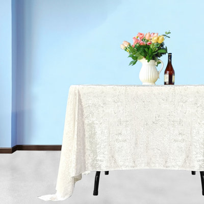 Diamond Velvet Square Tablecloth, Ivory , 54 Inch x 54 Inch