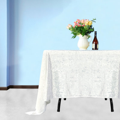 Diamond Velvet Square Tablecloth, White , 90 Inch x 90 Inch