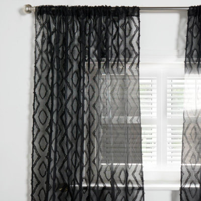 Empire Home Charli Sheer Voile Curtain Panels - Set Of 2 Black 95 Inch Length Window Treatments