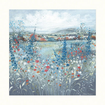 Diane Demirci Memories Of Summer Framed Canvas Print Blue/Green/White (30cm x 30cm)