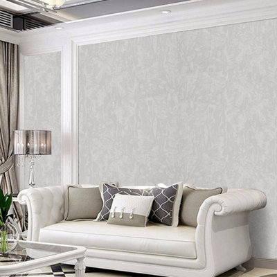 Diatomite Grey NonWoven Wallpaper Roll, Modern Plain Design, 5m?? Coverage