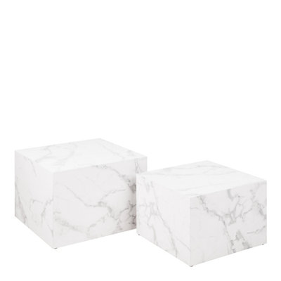 Dice Square Coffee Table Set in White Marble Carrara