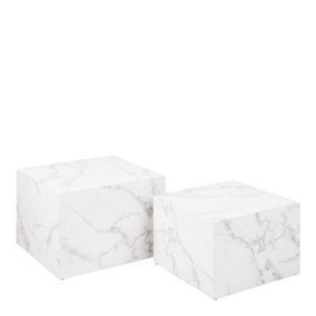 Dice Square Coffee Table Set in White Marble Effect