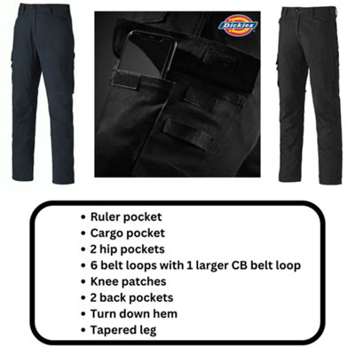 Dickies Flex Work Trousers Multi Pocket with Knee Patches - 30" Waist Black