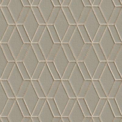 DID Embroidery Stitch Diamond Taupe & Gold Wallpaper